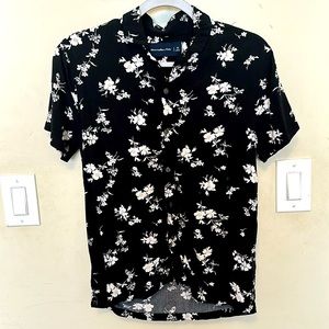 Black floral button up short sleeve shirt